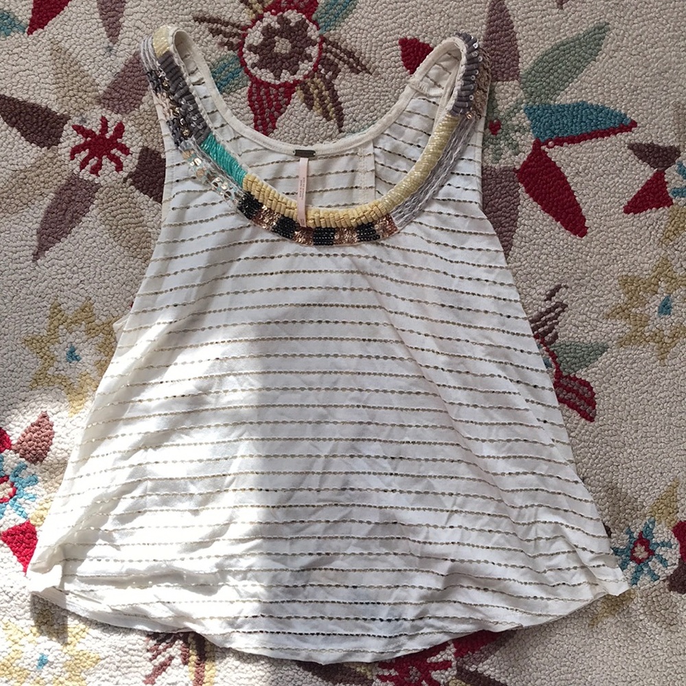 Free People Beaded Neck Split Back Tank Top
